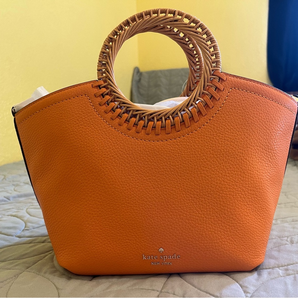 Kate Spade Vibrant Orange Tote with Woven Handle